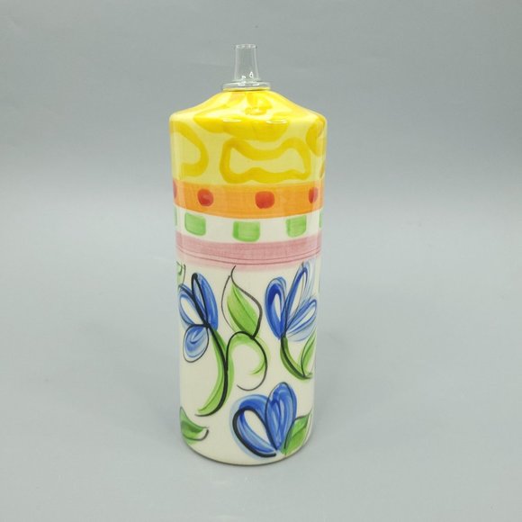 Vicki Carroll Pottery Ceramic Oil Lamp Vintage Yellow Blue White Floral Decor - Picture 5 of 12